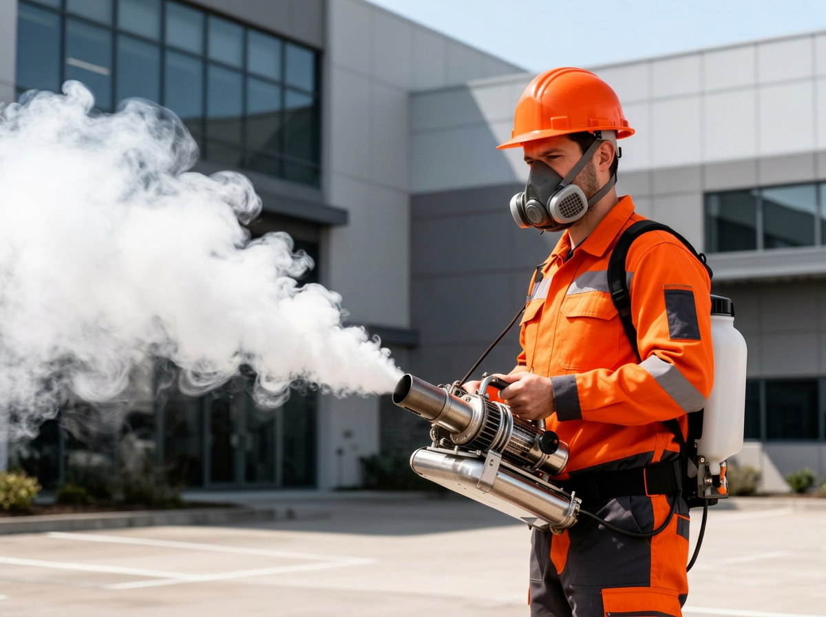Técnico de Agro Fumigadora del Sur EIRL realizando servicio de fumigación profesional
